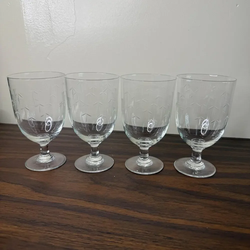Sasaki Crystal Bamboo Water Goblets Set of 4 Multisided Stems Cups